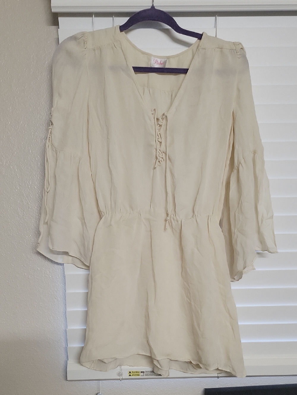 Parker Cream Long-Sleeve Tie-Front Boho Dress